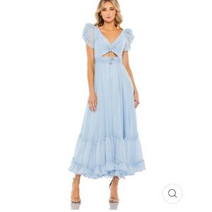 Mac Duggal RUFFLE TIERED METALLIC RUCHED SHOULDER DRESS